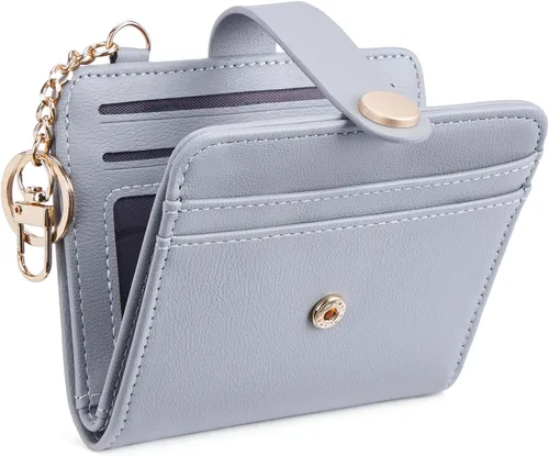 Vista 22 de POIUGOYA Billetera delgada para mujer, con bloqueo RFID, plegable, tarjetero con cremallera y bolsillo para monedas, ventana para identificación