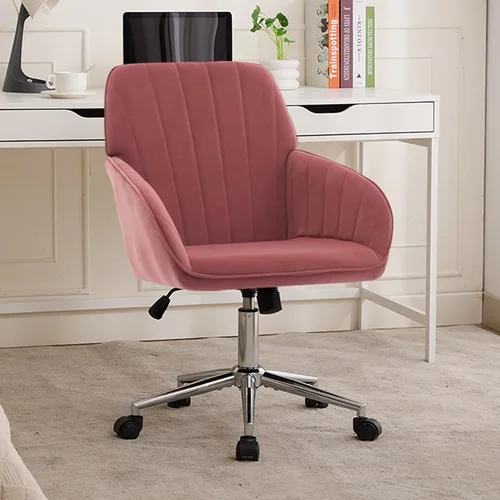 Vista 11 de Silla de escritorio de terciopelo para oficina en casa, bonita y cómoda silla giratoria de 360° con altura ajustable para adolescentes, mujeres