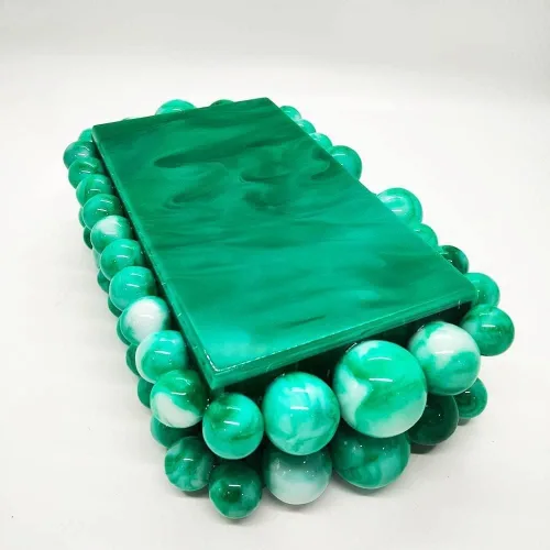 Vista 3 de TAYASH Bolso acrílico de noche para mujer, bolso de mano de mármol con purpurina para boda, cóctel, fiesta, baile de graduación (color verde)