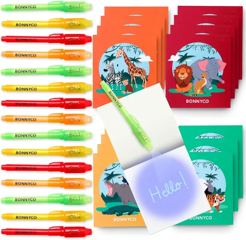 Vista 8 de BONNYCO - Bolígrafo de tinta invisible y cuaderno; paquete de 16 unidades de recuerdos de fiesta de dinosaurios para niños; suministros para fiestas