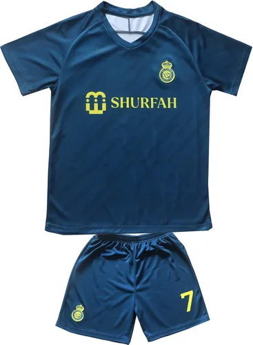 Vista 2 de LeenBD Ronaldo N 7 Away NASSR Riyadh Al - Kit de camiseta de fútbol para niños, conjunto de calcetines cortos, tallas juveniles