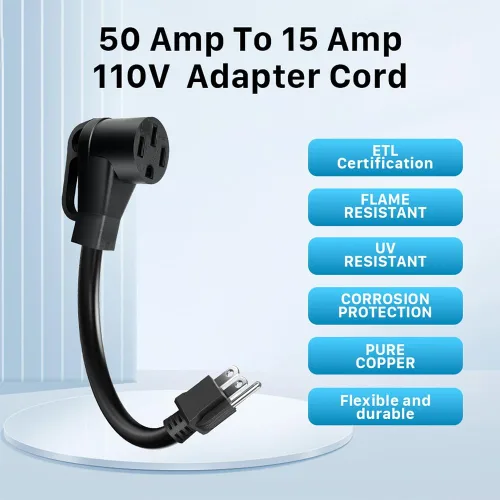 Vista 6 de Cable adaptador de 50 amperios a 15 amperios de 110 voltios, Nema 5-15P macho a 14-50R hembra conector de alimentación para cargadores EV de nivel 1