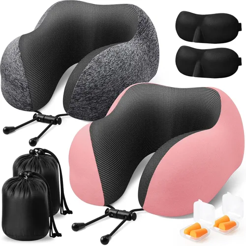 Vista 14 de ExploreBliss Almohada de viaje, almohadas de viaje para dormir en avión, almohada cervical de avión, juego de almohada de espuma viscoelástica