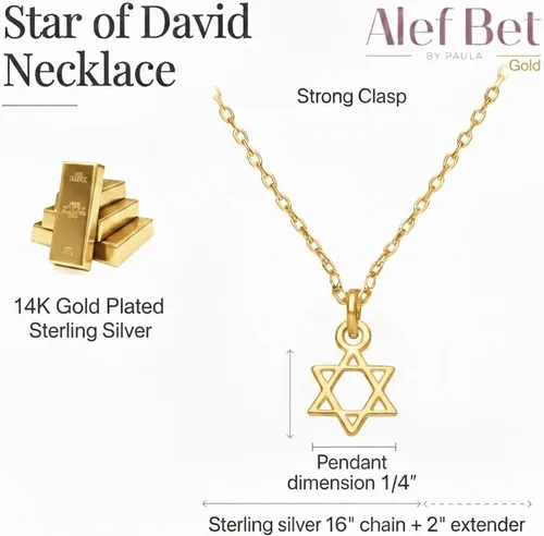 Vista 3 de Alef Bet by Paula Pequeño collar de estrella judía de David Dorado
