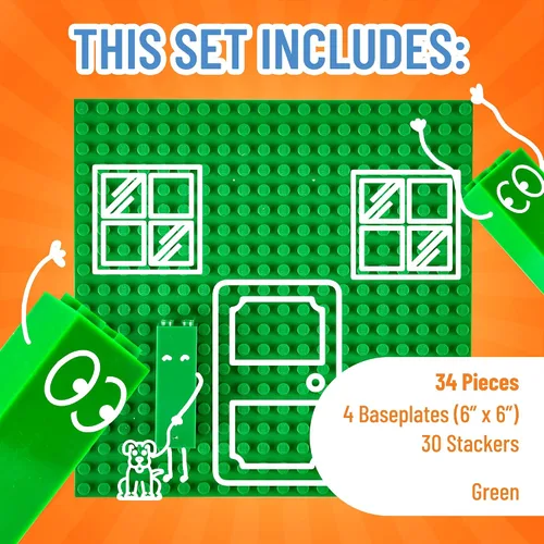 Vista 3 de Strictly Briks Stackable Baseplates - Compatible with Lego, 6 x 6 in Baseplates for Buildling Blocks, Display Tower, Expand Vertical Builds, 4 Verde