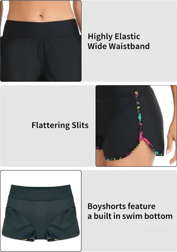 Vista 3 de RELLECIGA Pantalones cortos de natación integrados con cintura alta y control de abdomen para mujer