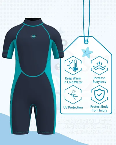 Vista 2 de Traje de neopreno para niños y niñas, con cremallera trasera de 0.118 pulgadas (0.118 in) de neopreno que mantiene el calor en agua fría para nadar