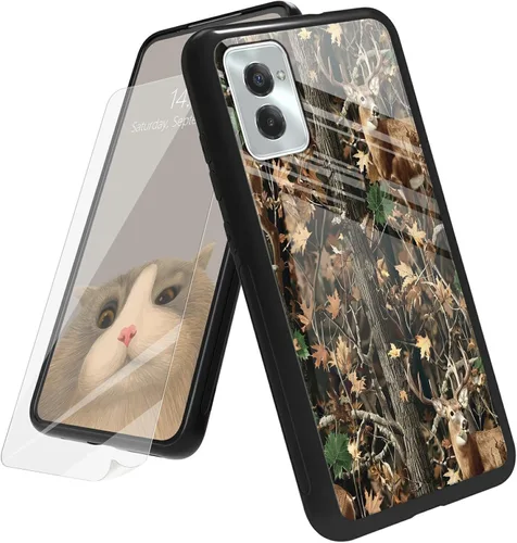 Vista 44 de Funda para Motorola Moto G Play 4G 2024 con protector de pantalla, parte trasera de vidrio templado + funda de silicona suave TPU absorción