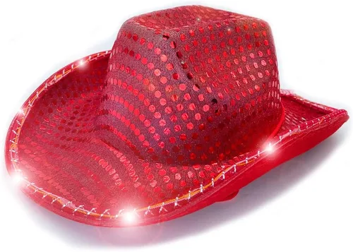 Vista 8 de Sombrero de vaquero con lentejuelas LED para fiesta de fiesta intermitente, fiesta de baile para cumpleaños, boda, festival, Halloween