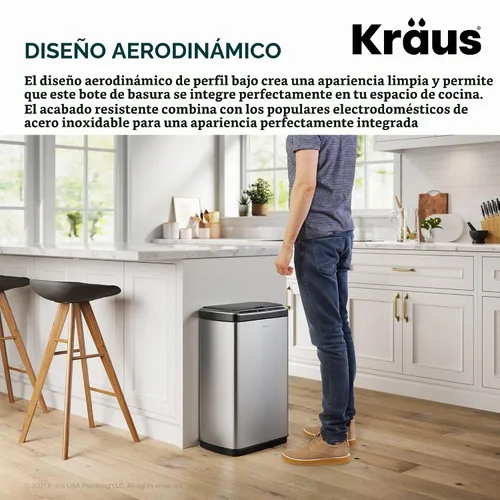 Vista 8 de Kraus GarbagePro Bote de basura rectangular de 13 galones manos libres con sensor de movimiento operado por batería en acabado negro mate con tapa
