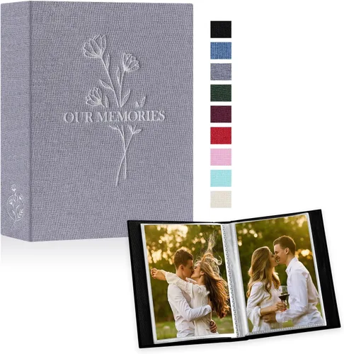 Vista 10 de Lanpn Álbumes de fotos pequeños de 4 x 6 pulgadas, 50 imágenes, paquete de 2 unidades, mini capacidad de lino Our Memories, juego de bolsillos