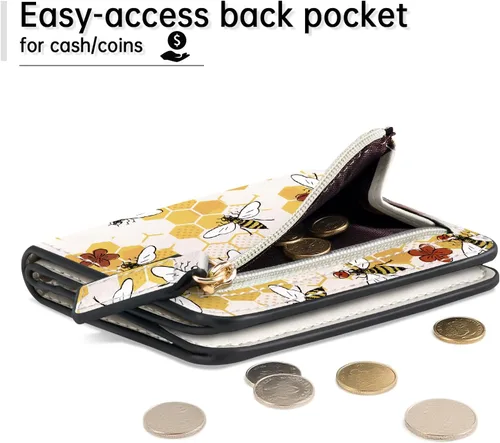 Vista 7 de Toughergun Billetera para Mujeres con Bloqueo RFID, Pequeña, Compacta, Bifold de Cuero de Lujo, Billetera de Bolsillo para Damas, Mini Monedero