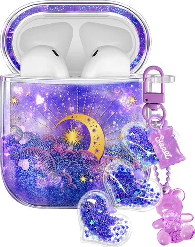 Vista 17 de para Airpods de 2ª/1ª Generación - Estuche Quicksand Liquid Kawaii Lindo Mujer Niña Mujeres Chispeante Brillante Bling Resplandor Adorable Elegante
