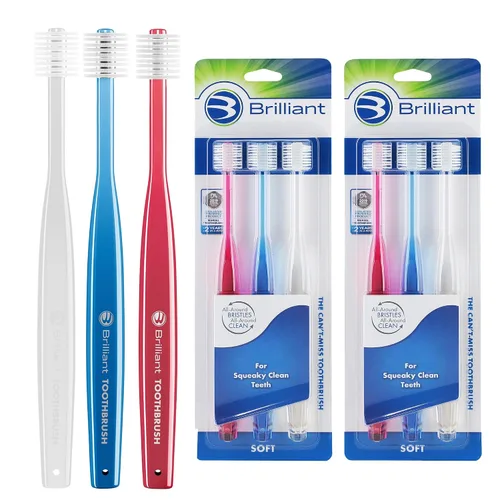 Vista 10 de Brilliant Oral Care - Cepillo de dientes para adultos con cerdas suaves, cabeza redonda y limpieza completa para dientes y encías, azul, 1 paquete