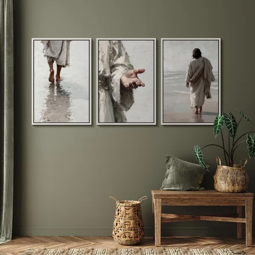 Vista 96 de SIGNFORD - Set de obras de arte en lienzo enmarcado para pared, ilustraciones abstractas de neblina del desierto en tonos neutros beige y marrón