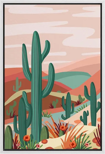 Vista 19 de SIGNFORD Lienzo enmarcado para pared, camino del desierto con cactus, naturaleza silvestre, ilustraciones modernas, arte decorativo, rústico