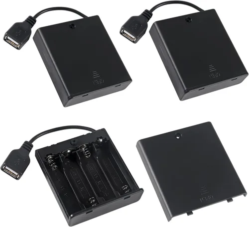 Vista 13 de 3 unids 2 AA titular de la batería USB hembra Socket 2 AA caja de batería titular con cubierta e interruptor de encendido/apagado