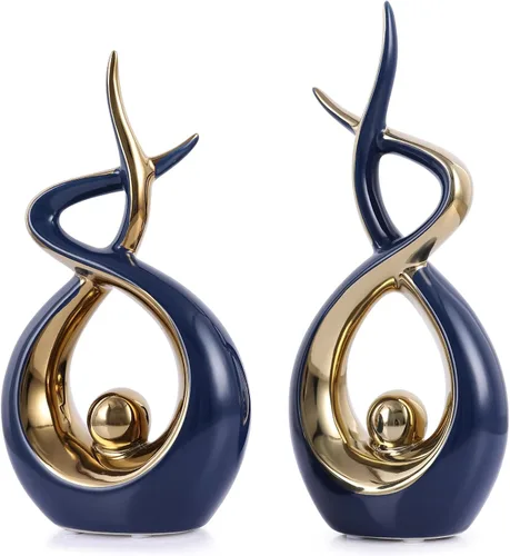 Vista 10 de Escultura moderna de cerámica abstracta dorada y negra, estatuas de Knick Knacks para sala de estar, estante, soporte de TV, mesa de café, comedor