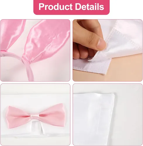 Vista 4 de LUTER 4 accesorios de disfraz de conejo para mujer, juego de disfraz de conejo, diadema de orejas de conejo, collar de corbata con 2 puños de conejo