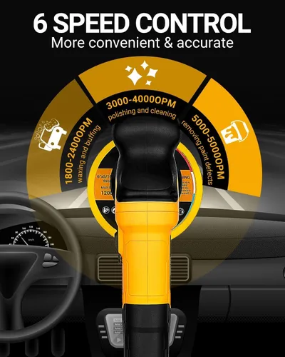 Vista 3 de DEKOPRO Pulidora de Buffer para Automóvil, Pulidora Orbital de Buffer de Doble Acción de 6 Pulgadas, 6 Velocidades Variables 1800-5500OPM, Kit