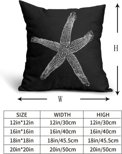 Vista 5 de Sweetshow Juego de 2 fundas de almohada cuadradas de lino con estrellas de mar negras de 16 x 16 pulgadas, decoración náutica costera de playa