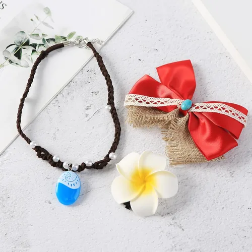 Vista 5 de Accesorios de disfraz de princesa para mujer, collar de lazo de pelo rojo, clips de flores, juego de roles