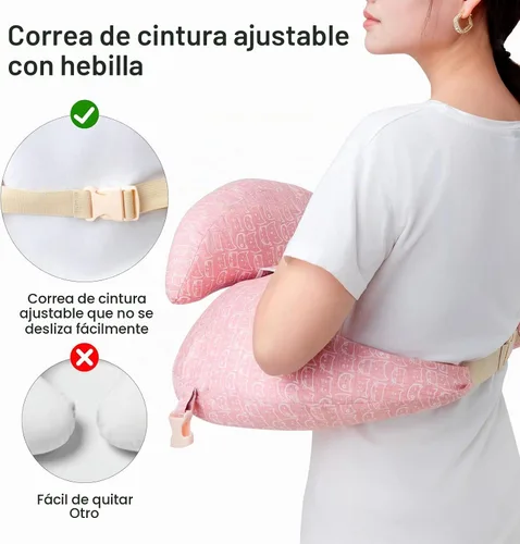 Vista 5 de Almohada de lactancia para lactancia materna, almohadas de lactancia para más apoyo para mamá y bebé, con correa ajustable para la cintura