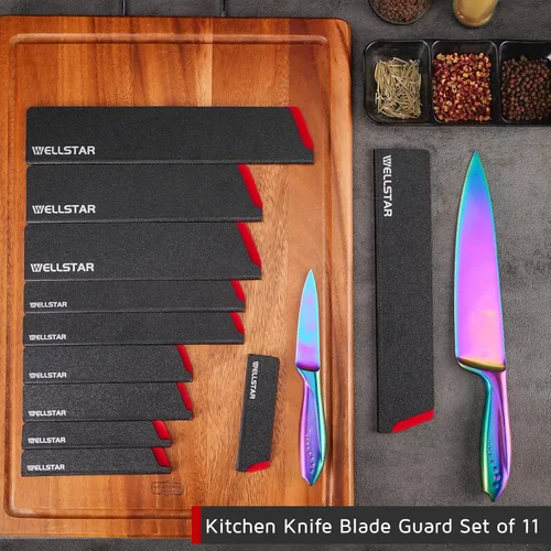 Vista 2 de WELLSTAR - Juego de protectores de filo de cuchillo, 11 piezas de fundas universales para cuchillas, fundas protectoras de cuchillas de ABS libres