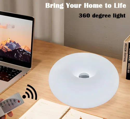 Vista 2 de Lámpara de dona blanca de diseño creativo, aplique de pared enchufable o lámpara de mesa Lámpara de ambiente de doble uso, moderna lámpara de pared