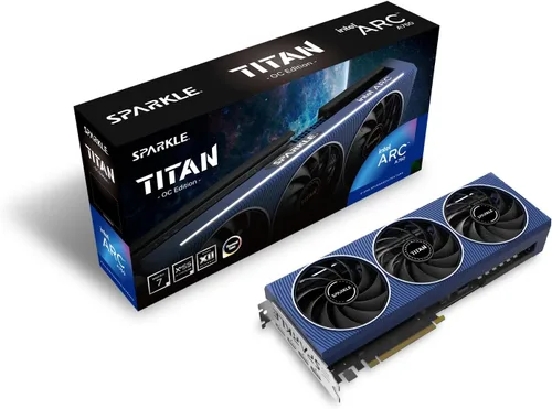 Vista 11 de Sparkle Intel Arc A580 ORC OC Edition, 8 GB GDDR6, ThermalSync, Torn Cooling, ventilador axial, placa trasera de metal, SA580C-8GOC