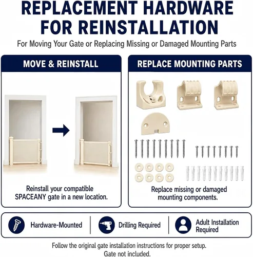 Vista 6 de SPACEANY Kit de piezas de repuesto retráctiles para puerta de bebé, accesorios oficiales para puertas de seguridad SPACEANY - Incluye montaje