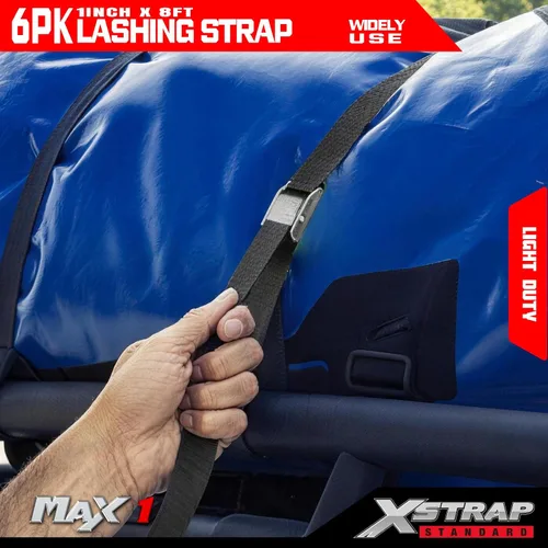 Vista 6 de Xstrap correas de amarre con trinquete (6 unidades, 8 pies 1-pulgada), Negro, XS16006 1000 lb Break Strength 1-inch Powersports Tie Down with