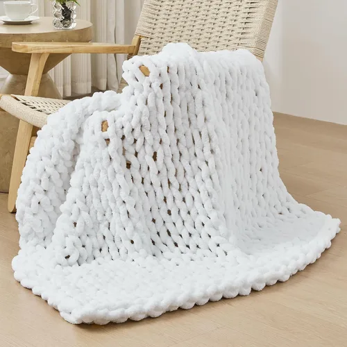Vista 75 de Bigacogo - Cobija de punto grueso de 40 x 40 pulgadas, de felpilla, 100% tejida a mano, cobija pequeña de punto trenzado suave y grueso, con nudo