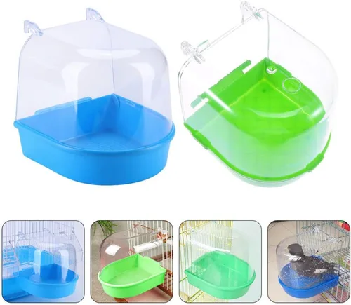 Vista 3 de GANAZONO 2 bañeras de pájaros para pájaros pequeños loros bañeras con apertura curvada para mascotas, para periquitos canarios y más