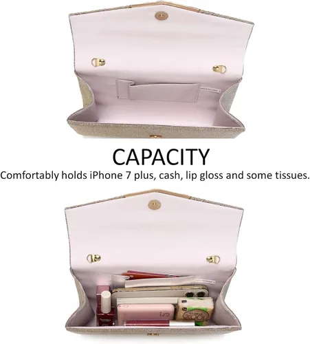 Vista 7 de Bolsos de noche para mujer con lentejuelas y purpurina para mujer bolso formal con sobre de diamantes de imitación para boda fiesta graduación