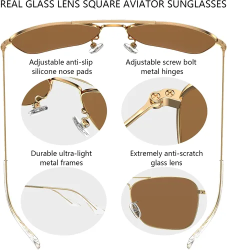 Vista 4 de IOHLNG Lentes de sol cuadrados de aviador para mujeres y hombres, polarizados, militares, cuadrados, clásicos, vintage, de metal