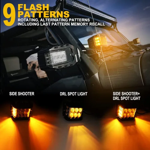Vista 3 de Luces LED de 4 pulgadas con disparador lateral, luces estroboscópicas de doble color DRL e interruptor para camión, SUV, todoterreno, ATV, UTV 4x4
