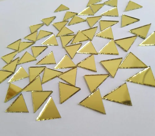 Vista 3 de Juego de 200 piezas de mosaico de espejo triangular de 1/2 pulgada, espejo triangular de vidrio real, accesorio de manualidades (oro amarillo)
