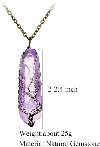 Vista 2 de Abitoncc Collar clásico con colgante de cristal curativo de 7 chakras naturales irregulares con alambre de cobre envuelto en alambre de cobre