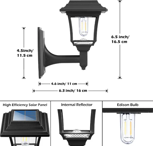 Vista 7 de LeiDrail Luces solares para valla, 2 modos de luces solares de pared con bombilla Edison, accesorios de casa de juegos al aire libre, impermeables