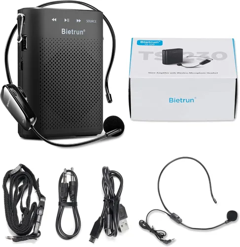 Vista 9 de Bietrun Amplificador de voz para profesores con Bluetooth, amplificador de voz inalámbrico recargable portátil con micrófono para auriculares