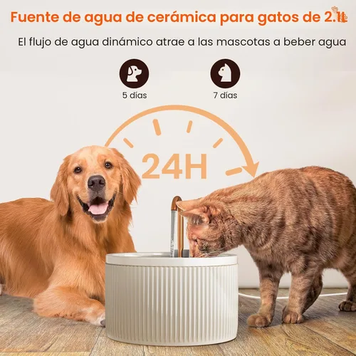 Vista 5 de MISFANS Fuente de Agua de Cerámica para Gatos - 2.1L/71oz - Cuerpo Totalmente de Cerámica y Caño de Agua de Cobre Puro - No Tóxico - Fuente