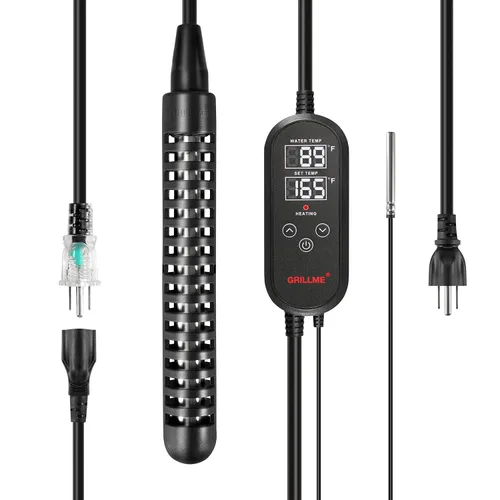 Vista 2 de GRILLME Calentador de agua de inmersión de 1000 W con controlador de temperatura inteligente, calentador eléctrico portátil totalmente sumergible