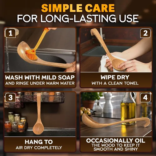 Vista 7 de 2 cucharones de madera para sopa, 2.7 onzas líquidas, suaves con utensilios de cocina antiadherentes Wooden Soup Ladle Set, 10.8 x 2.8 In