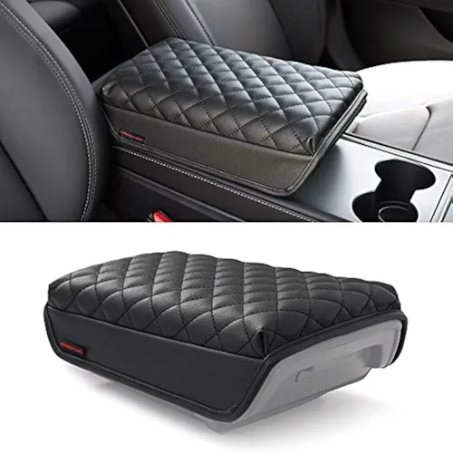 Vista 7 de KMMOTORS Funda para consola central modelo Y, modelo 3 negro básico, cojín para reposabrazos, protector de consola, cuero vegano, accesorios