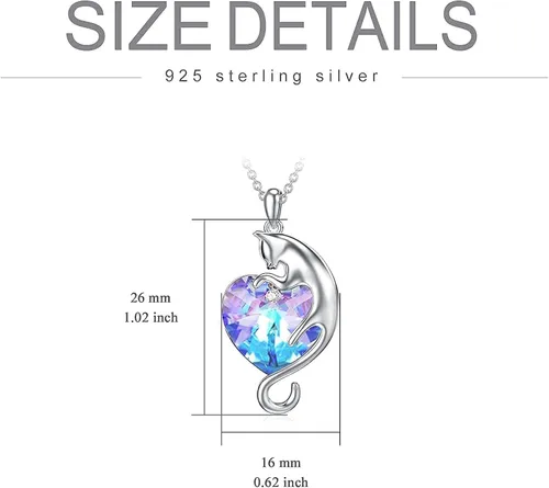 Vista 6 de AOBOCO Joyas de gato para mujer, juego de collar y aretes de plata de ley con corazón morado de cristal de Austria