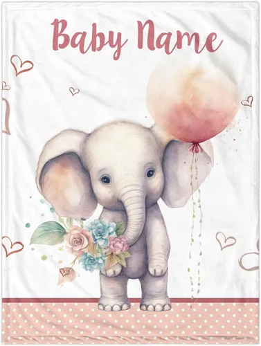 Vista 13 de Manta de bebé personalizada de elefante, manta de bebé floral con nombre para niñas, mantas de recepción de felpa suave para bebés recién nacidos