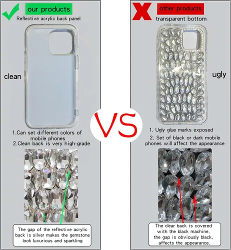 Vista 3 de Funda compatible con iPhone 15 Pro Max para mujer, funda de lujo muy brillante con diamantes de imitación de cristal brillante 3D con diamantes