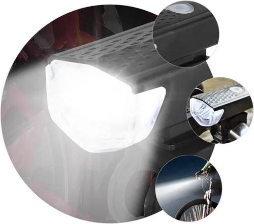 Vista 3 de FRCOLOR Juego de luces recargables para bicicleta delantera y trasera, cable USB, conjunto de faros LED de plástico y luz trasera para seguridad