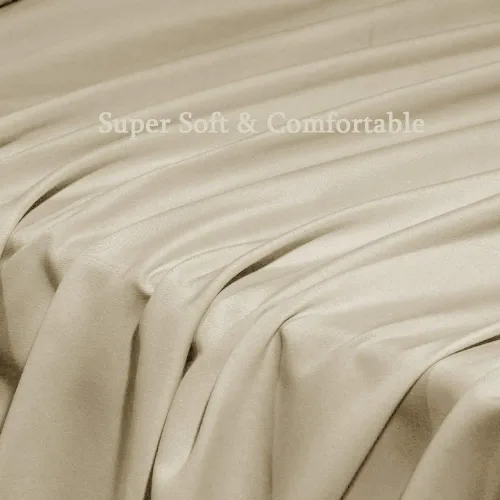 Vista 6 de SONORO KATE Juego de sábanas de cama de microfibra súper suave de 1800 hilos, sábanas egipcias de lujo que se ajustan a colchones de bolsillo Beige